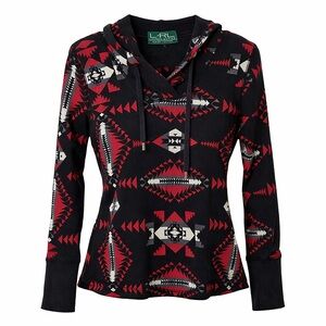 LRL Lauren Active Southwestern Aztec Print Long-Sleeve Hoodie Thermal Top M